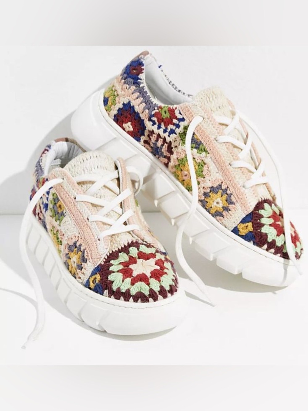 Free People Catch Me If You Can Crochet Platform Lace-Up Sneakers in Multi Color